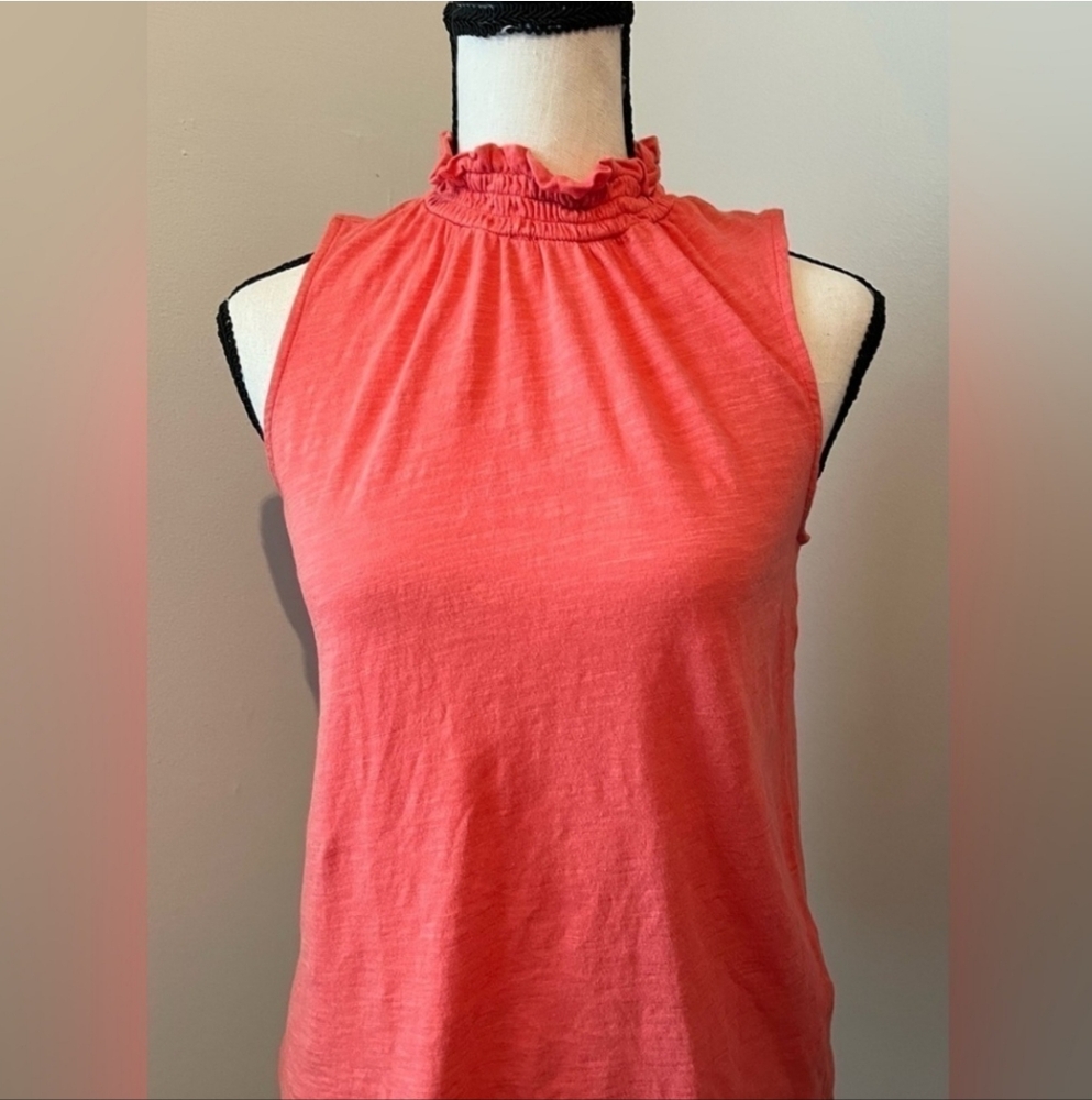 Women's Sleeveless Ruffle Neck Top - Coral